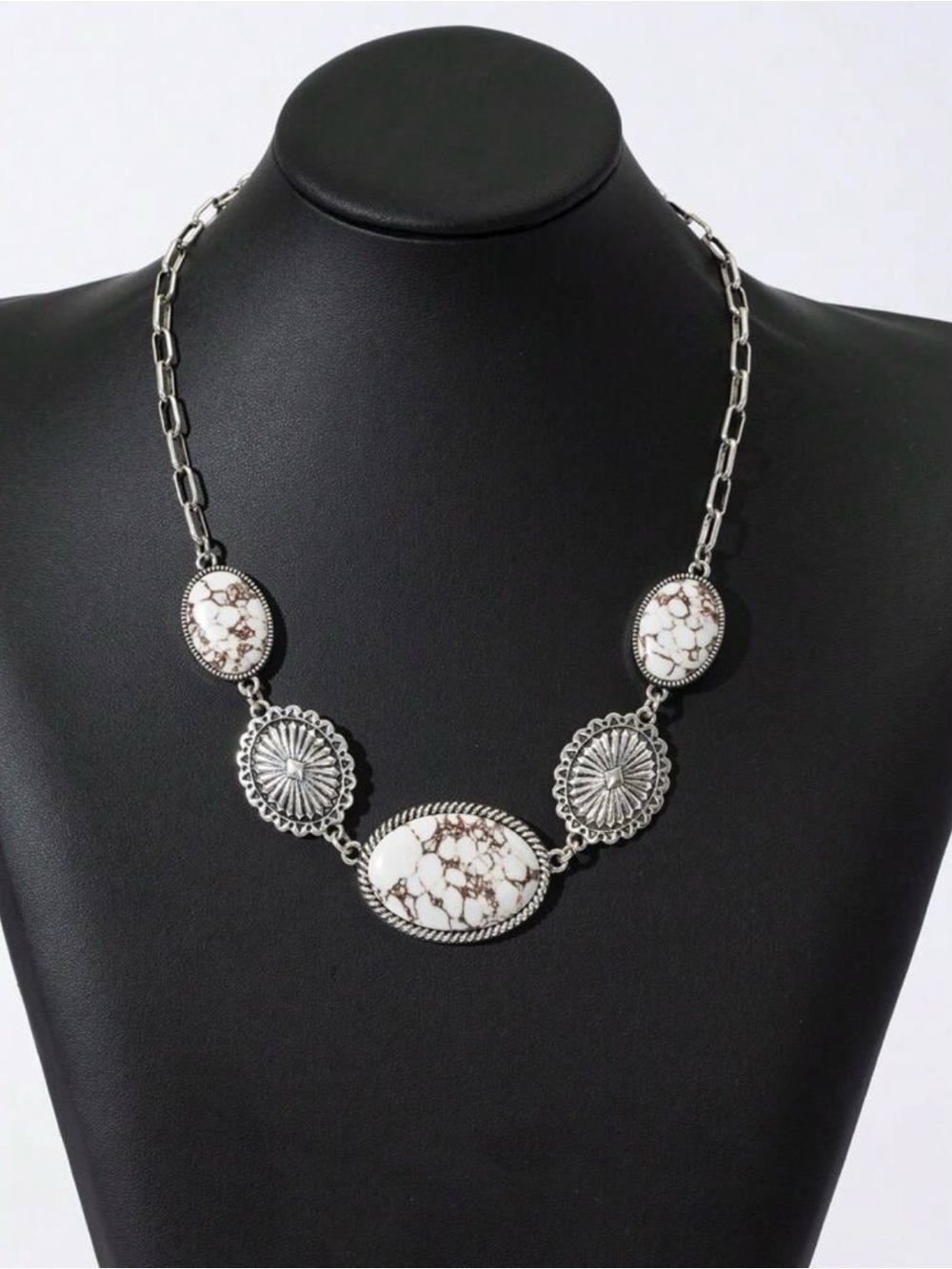 Boho marbled silver + white western statement necklace • new!